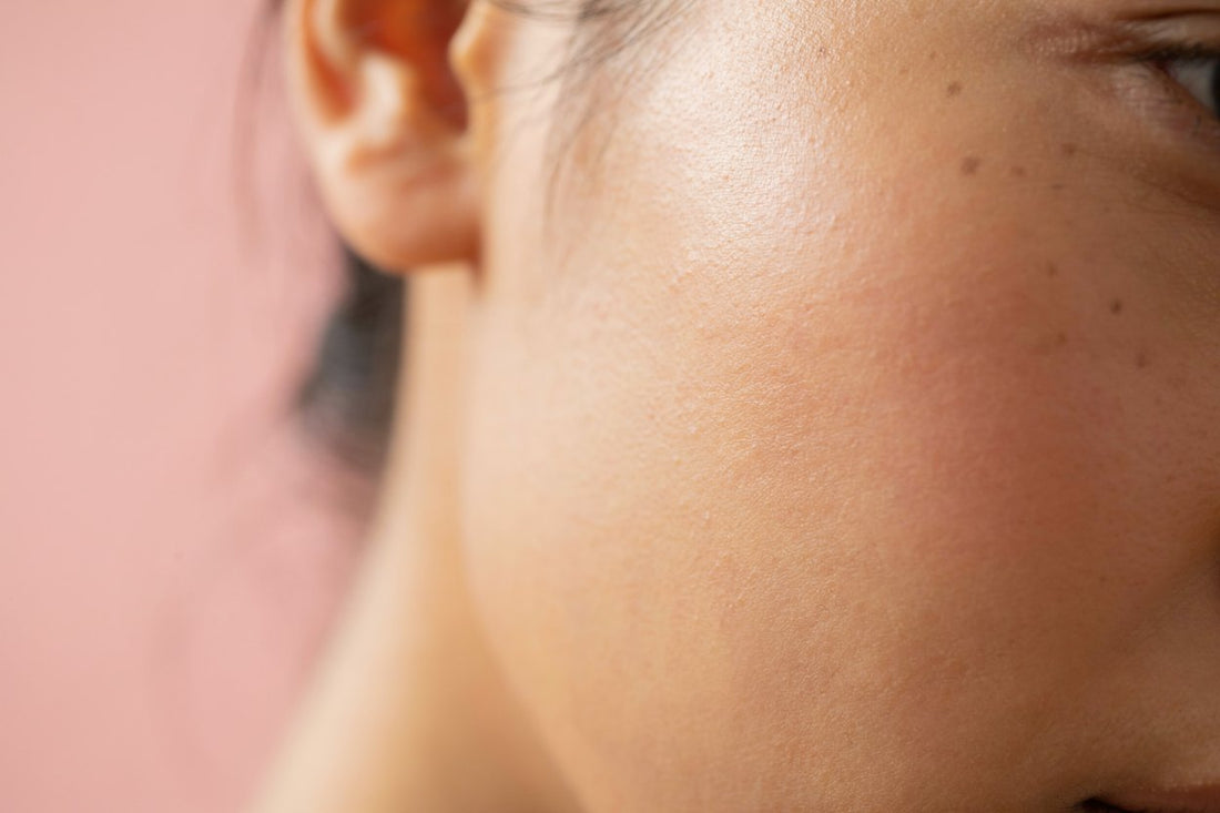 Close-up of smooth, streak-free foundation on a cheek