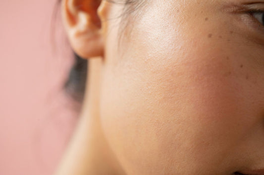 Close-up of smooth, streak-free foundation on a cheek
